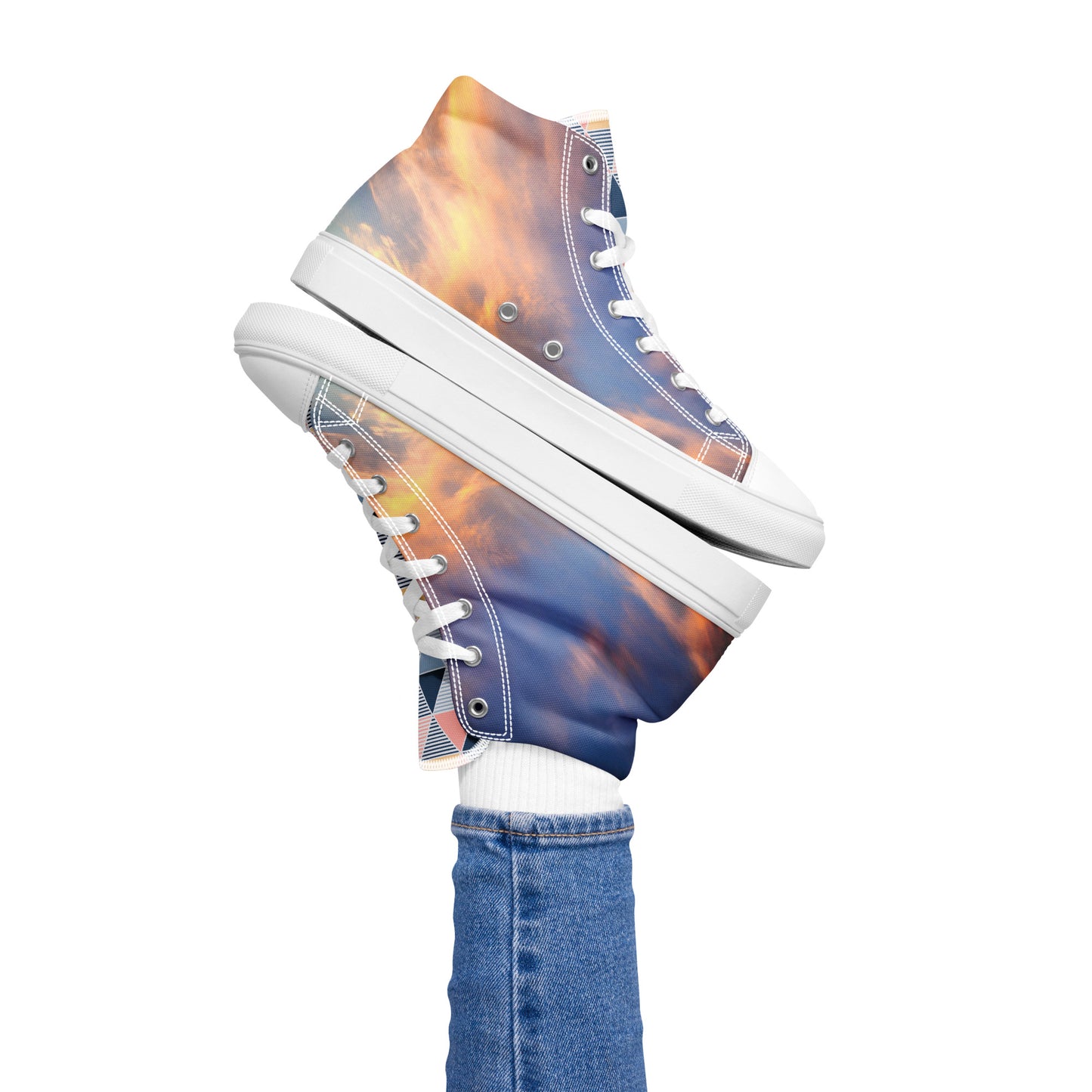 Women’s high top canvas shoes - sunset sky photo printed womens canvas sneakers - blue