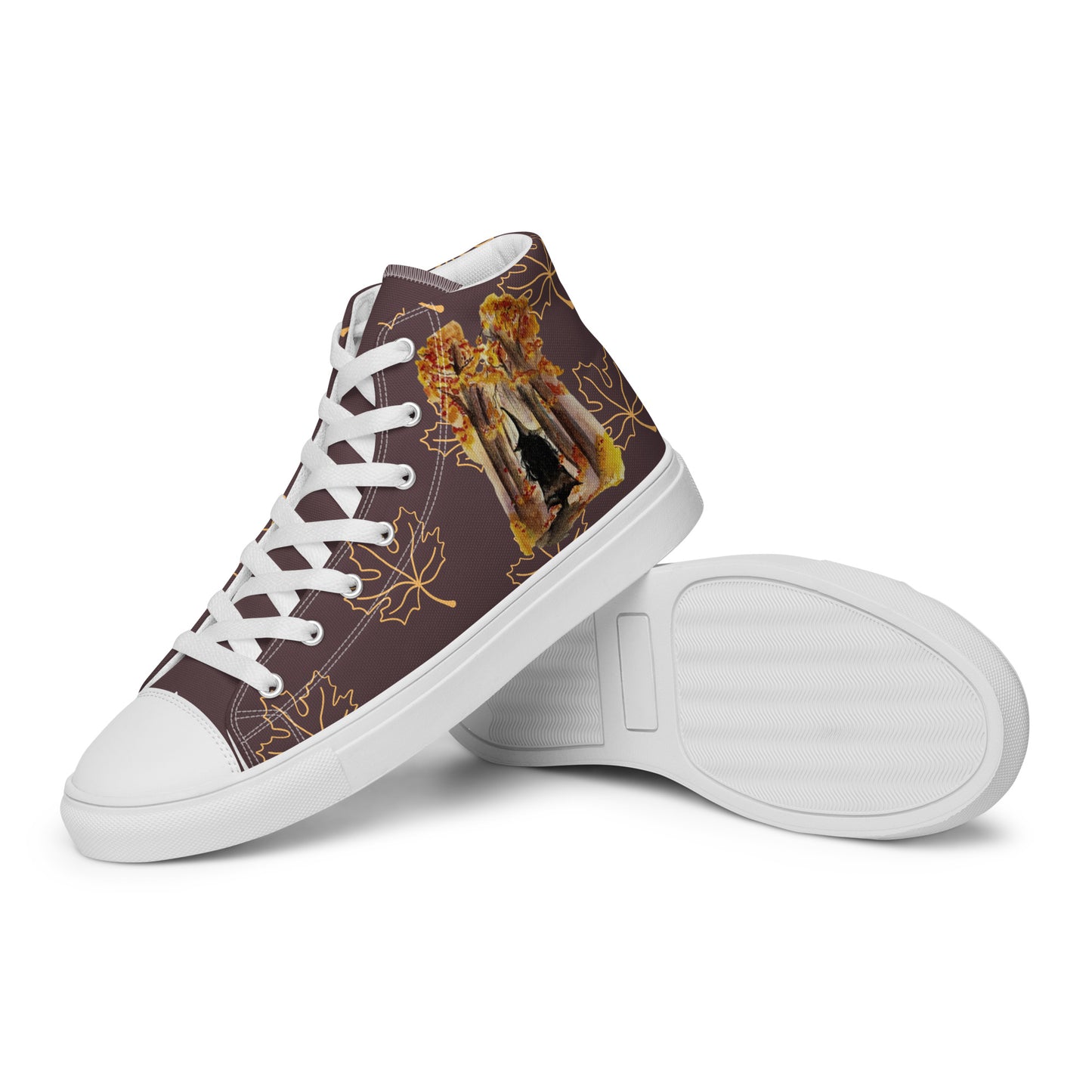 Women’s canvas shoes - autumn witch watercolor designed high tops - red/gray