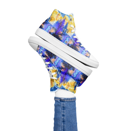 Women’s high top canvas shoes - Evening forest hand painted watercolor designed sneakers - multi