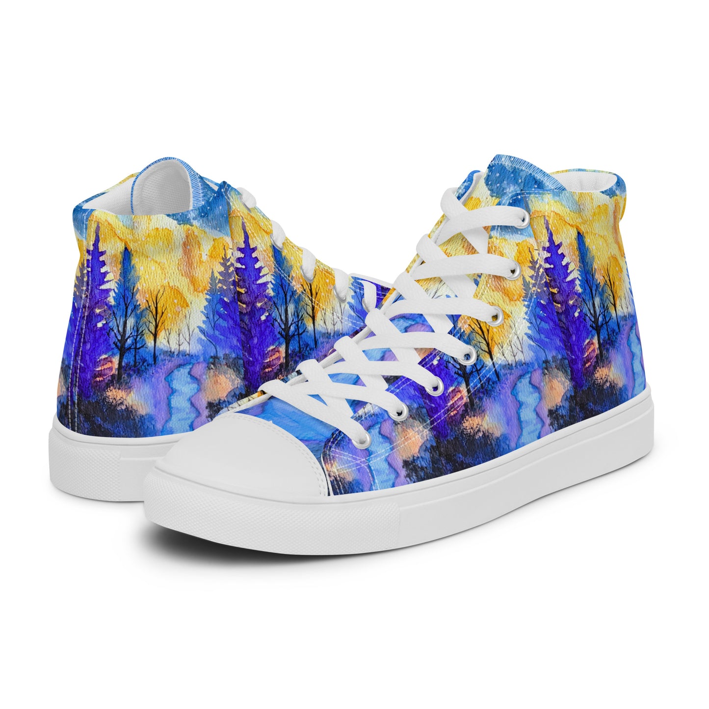 Women’s high top canvas shoes - Evening forest hand painted watercolor designed sneakers - multi