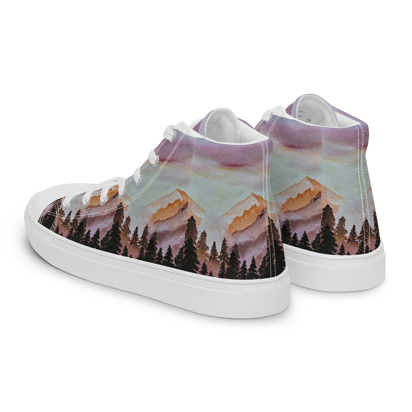 Women’s high top canvas shoes - custom watercolor printed scene sneakers - multi