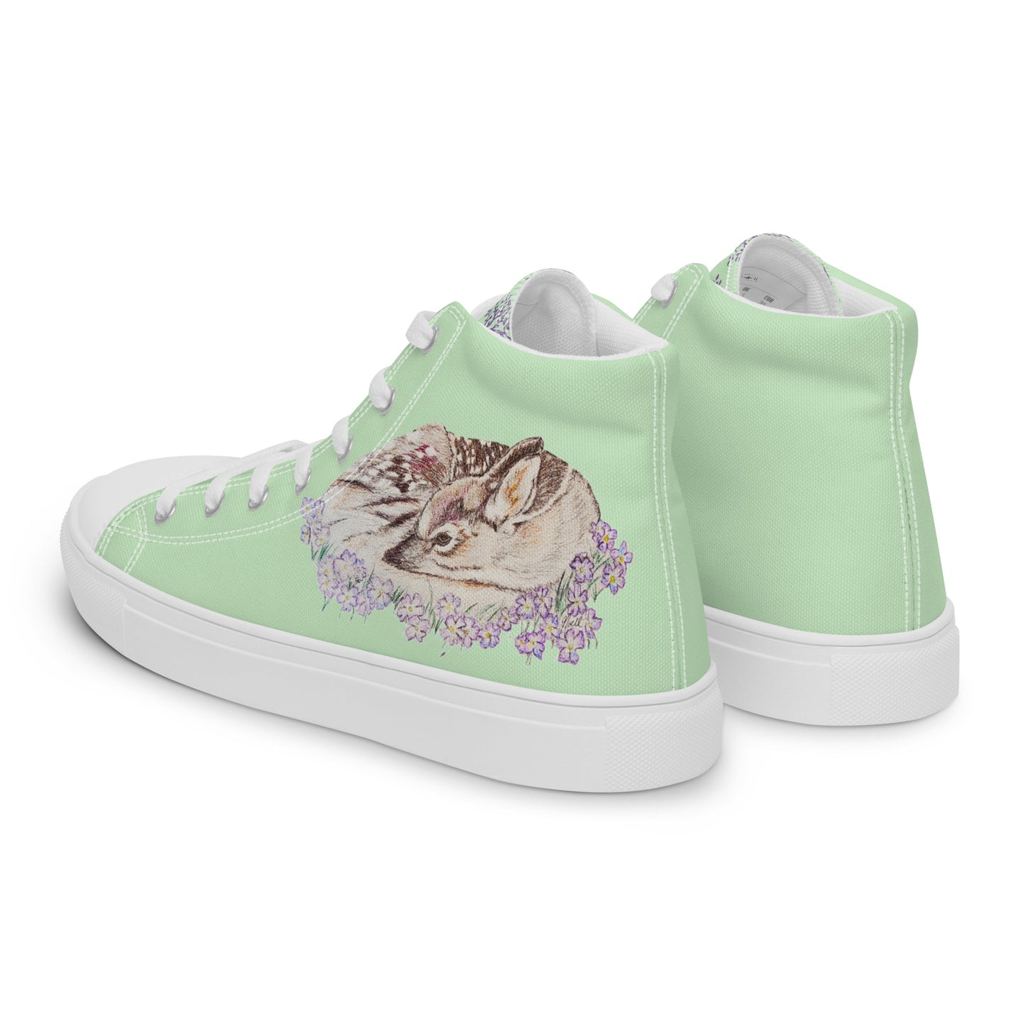 Women’s high top canvas shoes - hand drawn fawn design sneakers - green