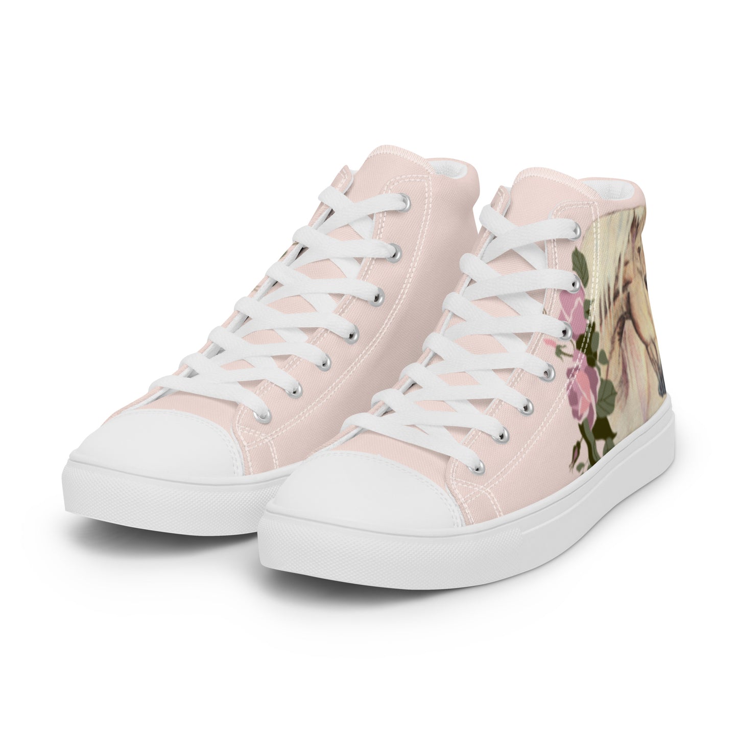 Women’s high top canvas shoes - hand drawn palomino design womens sneakers - pink