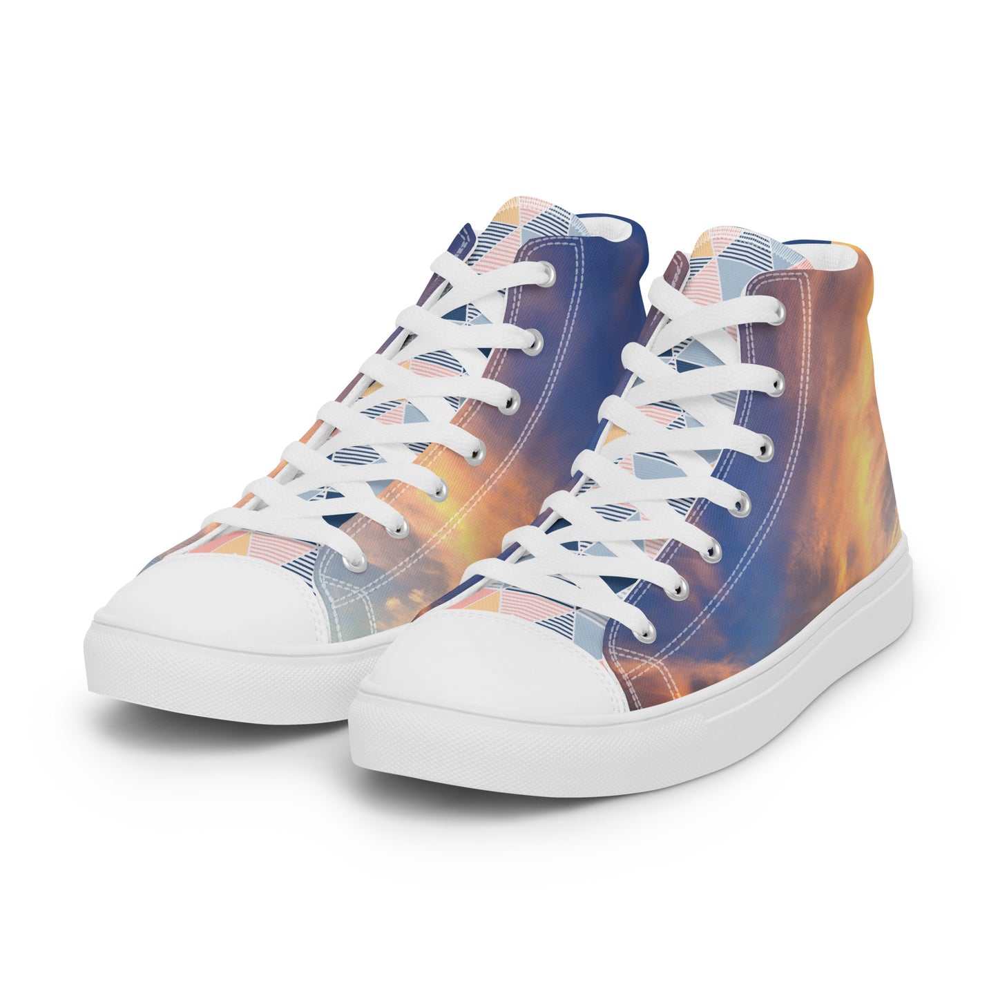 Women’s high top canvas shoes - sunset sky photo printed womens canvas sneakers - blue