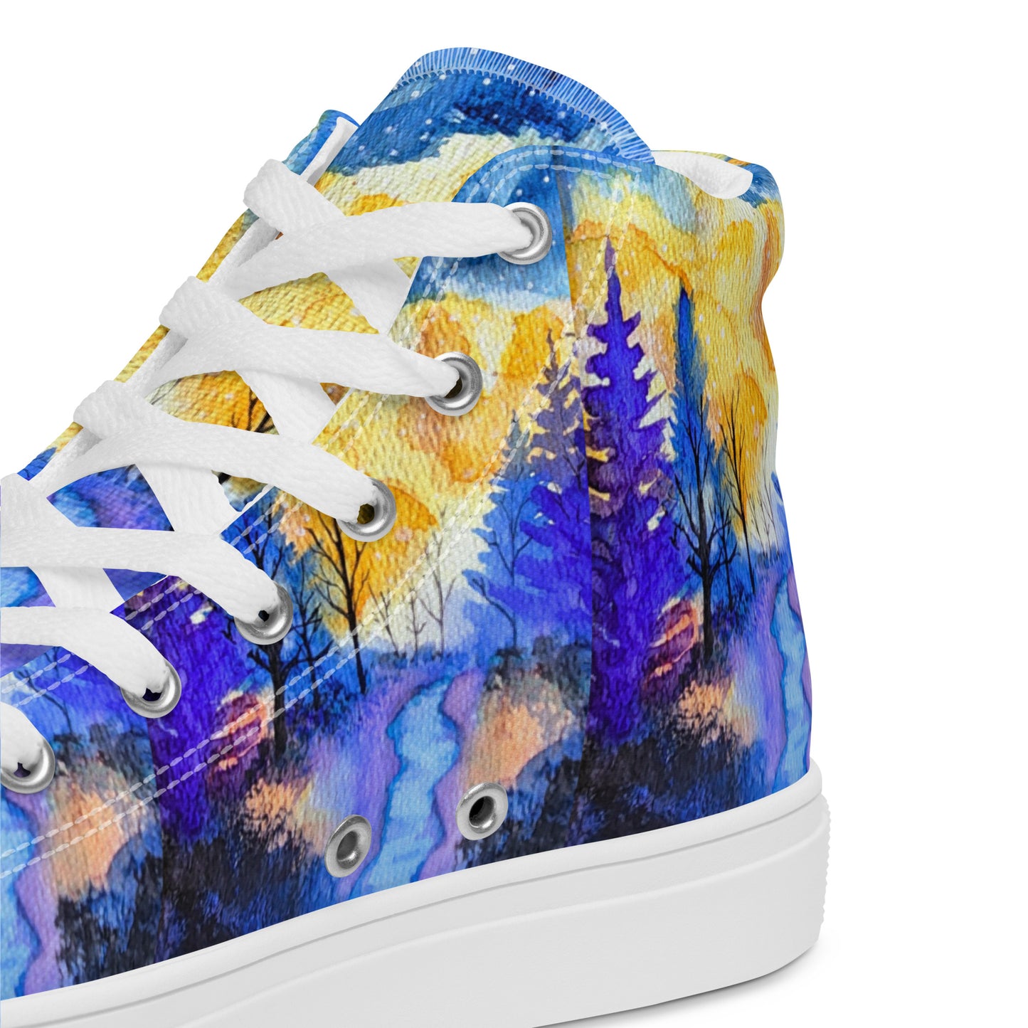 Women’s high top canvas shoes - Evening forest hand painted watercolor designed sneakers - multi