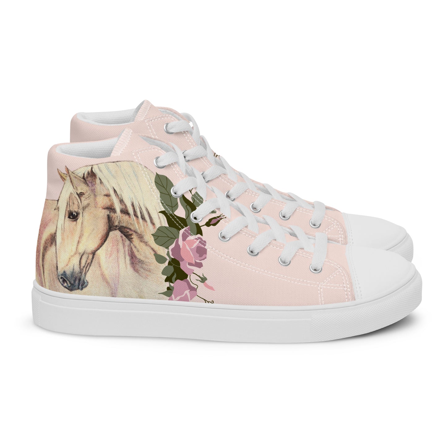 Women’s Horse Art High Tops - Palamino horse canvas high top shoes - pink