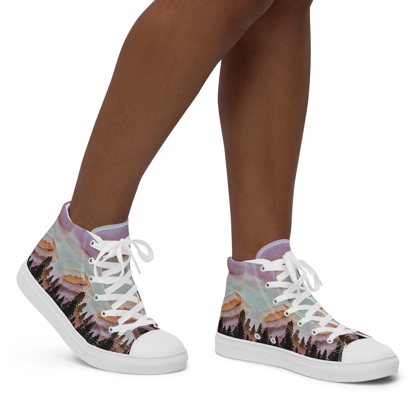 Women’s high top canvas shoes - custom watercolor printed scene sneakers - multi