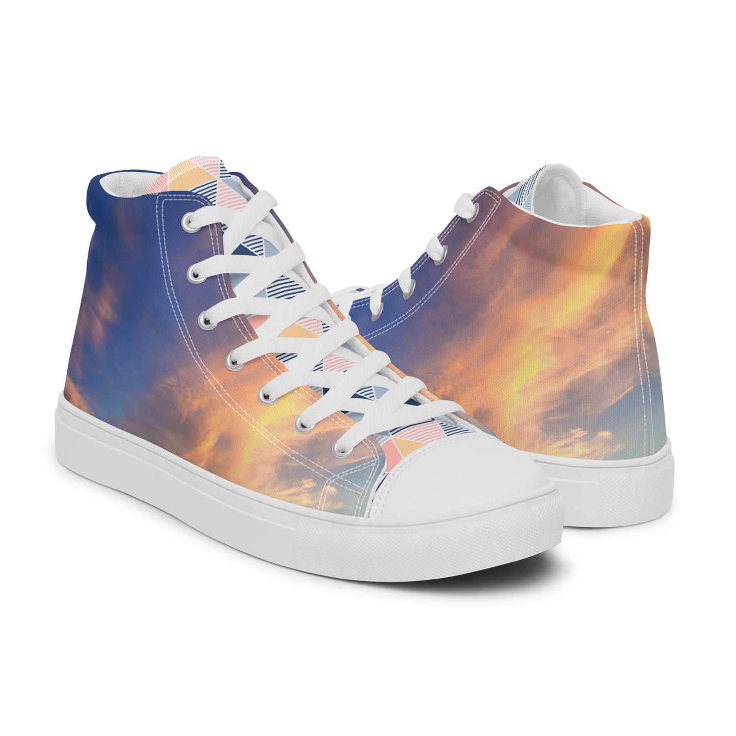 Women’s high top canvas shoes - sunset sky photo printed womens canvas sneakers - blue