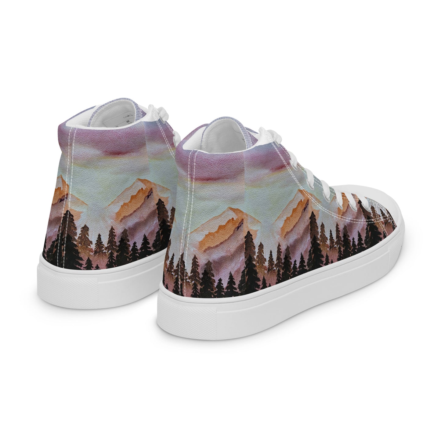 Women’s high top canvas shoes - custom watercolor printed scene sneakers - multi