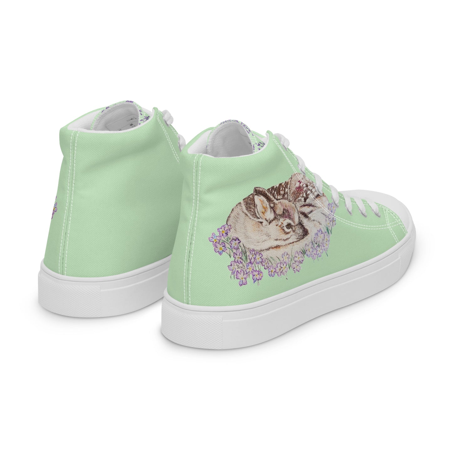 Women’s high top canvas shoes - hand drawn fawn design sneakers - green