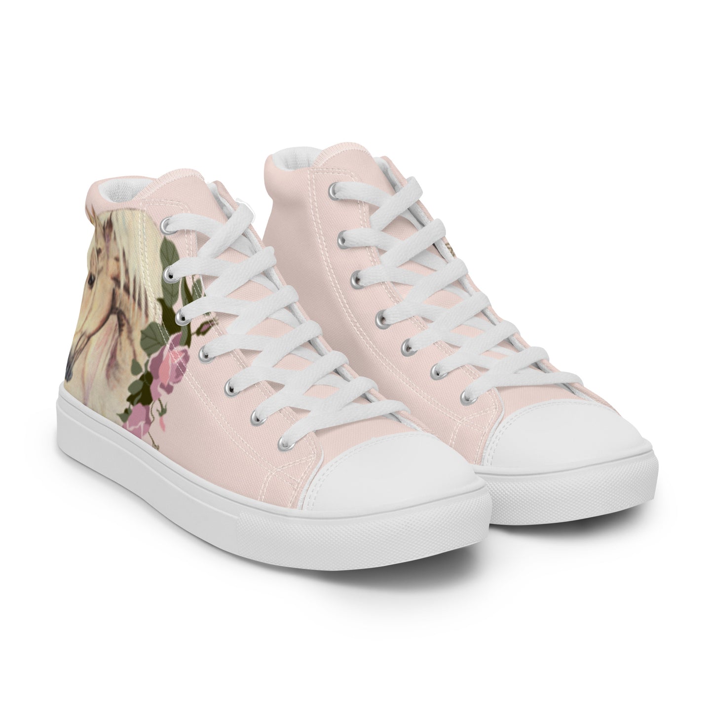 Women’s high top canvas shoes - hand drawn palomino design womens sneakers - pink