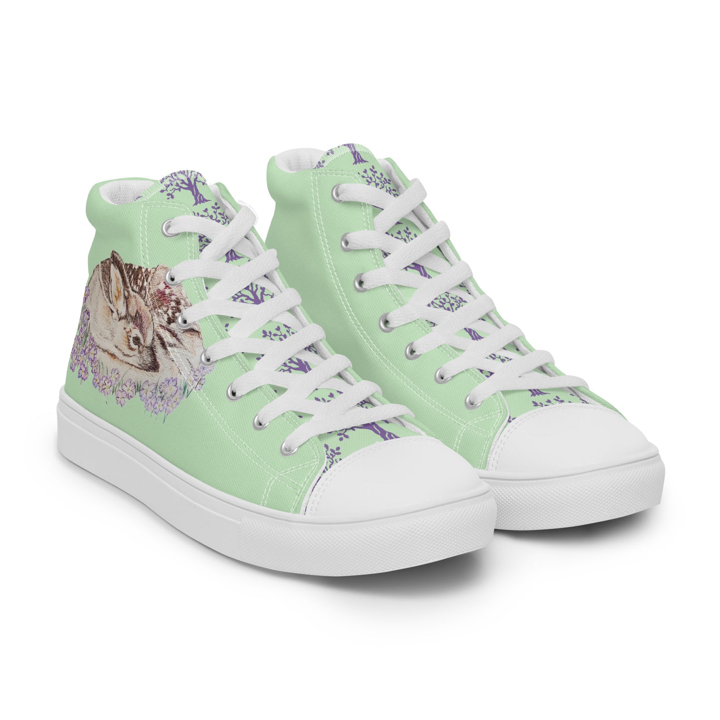 Women’s high top canvas shoes - hand drawn fawn design sneakers - green