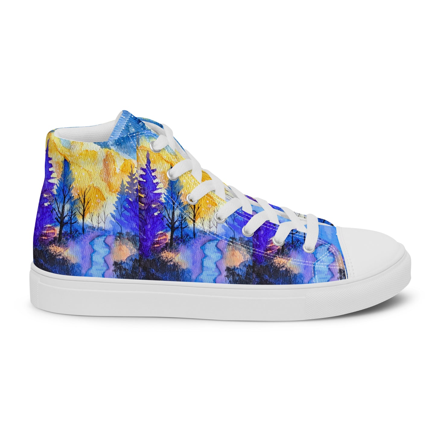 Women’s high top canvas shoes - Evening forest hand painted watercolor designed sneakers - multi