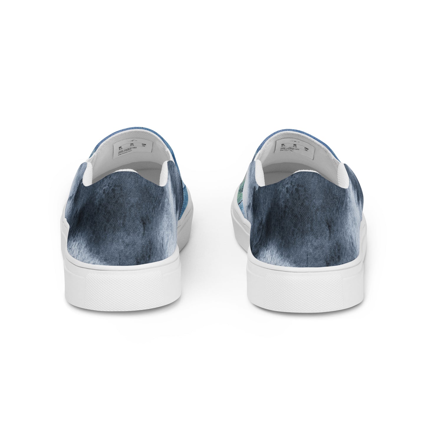 Women’s slip-on canvas shoes - watercolor pirate ship silhouette - blue