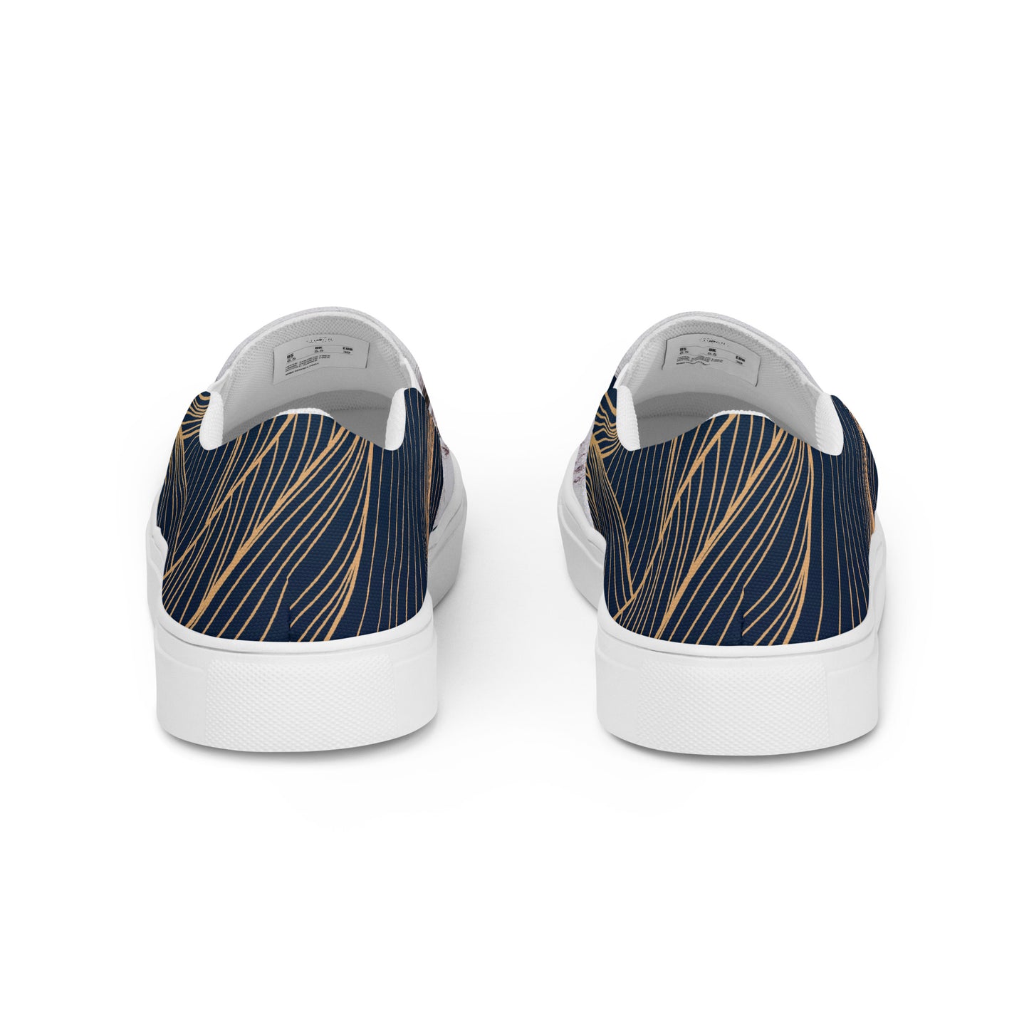 Women’s canvas shoes - custom hand drawn owl eye design slip ons - navy swirl