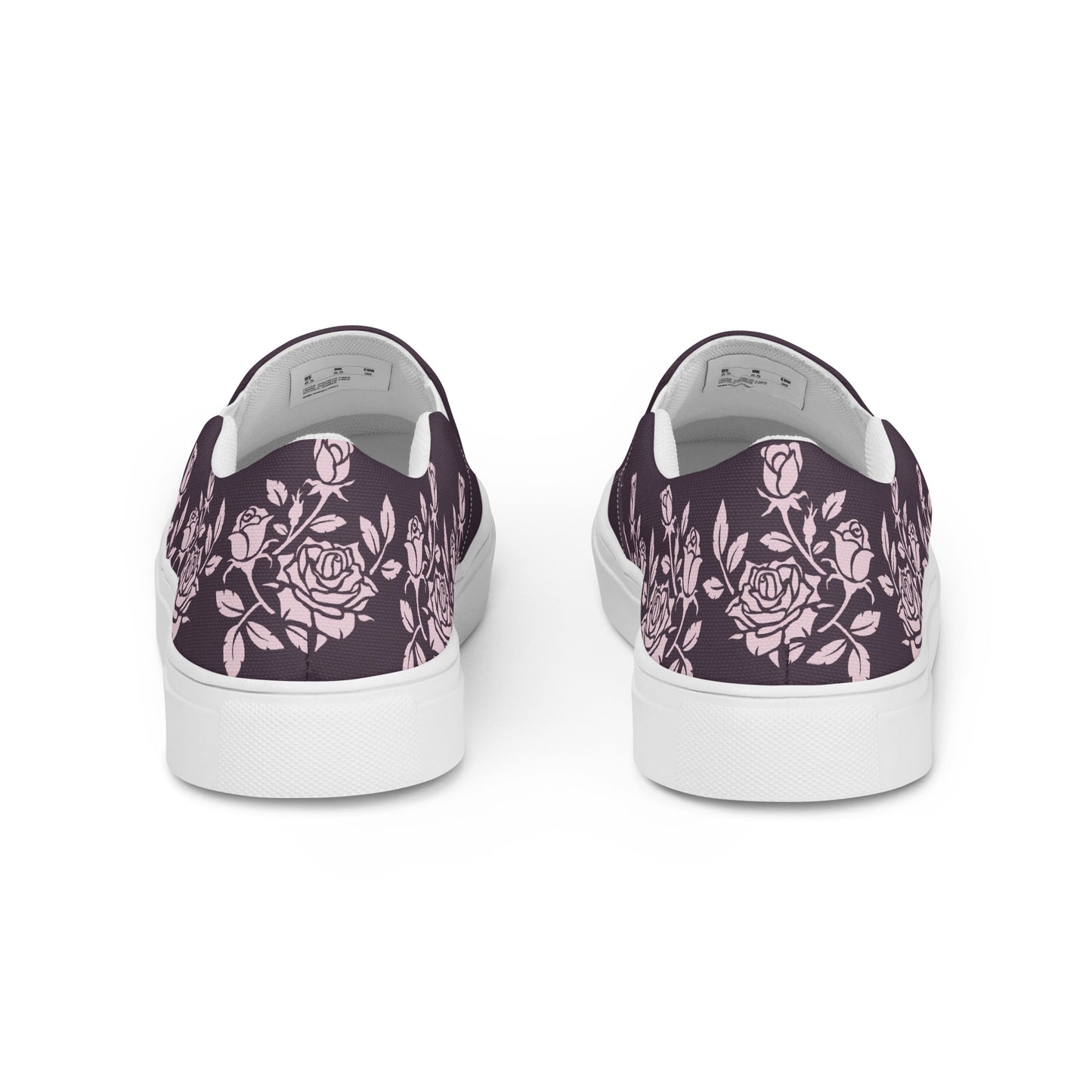 Women’s canvas shoes - watercolor "The Raven" and rose designed slip on flats - purple