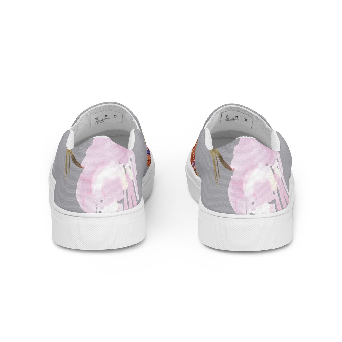 Women’s slip-on canvas shoes - hand painted watercolor floral highland cow design - gray