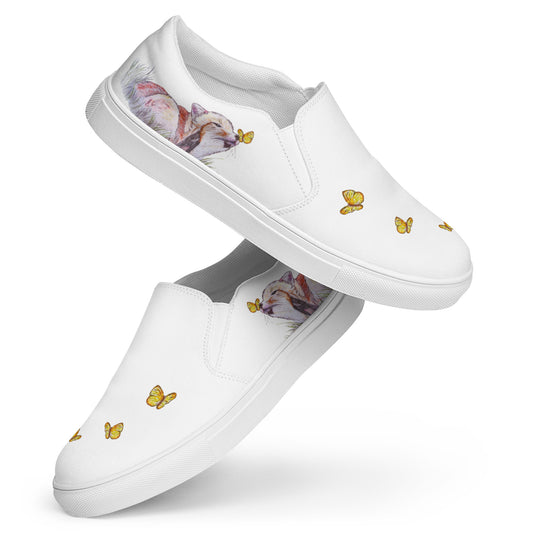 Women's Fox Art Canvas Shoes - original hand-drawn design slip-on shoes - white