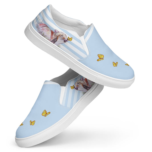 Women's Fox Art Canvas Shoes - original hand-drawn design slip-on shoes - blue