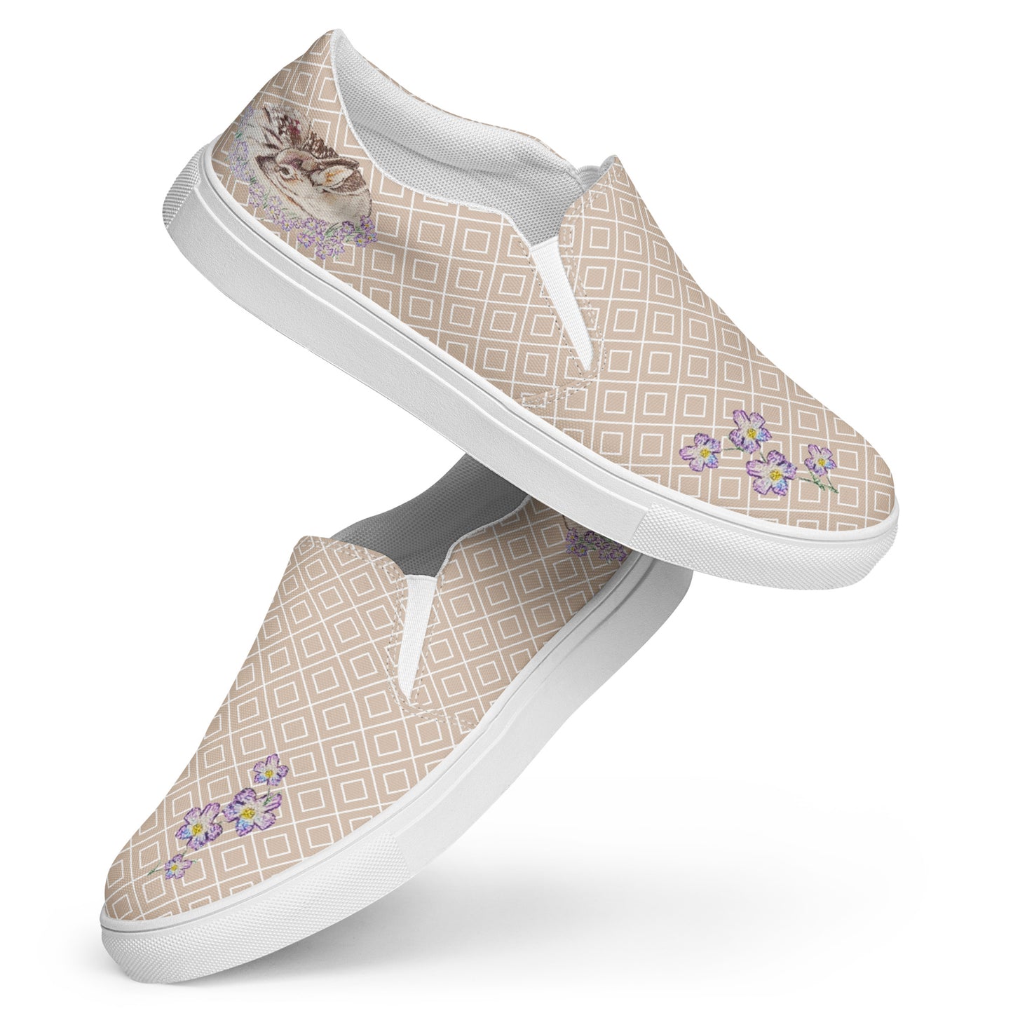 Women’s Fawn Art Canvas Shoes - original hand-drawn design slip-on shoes - tan