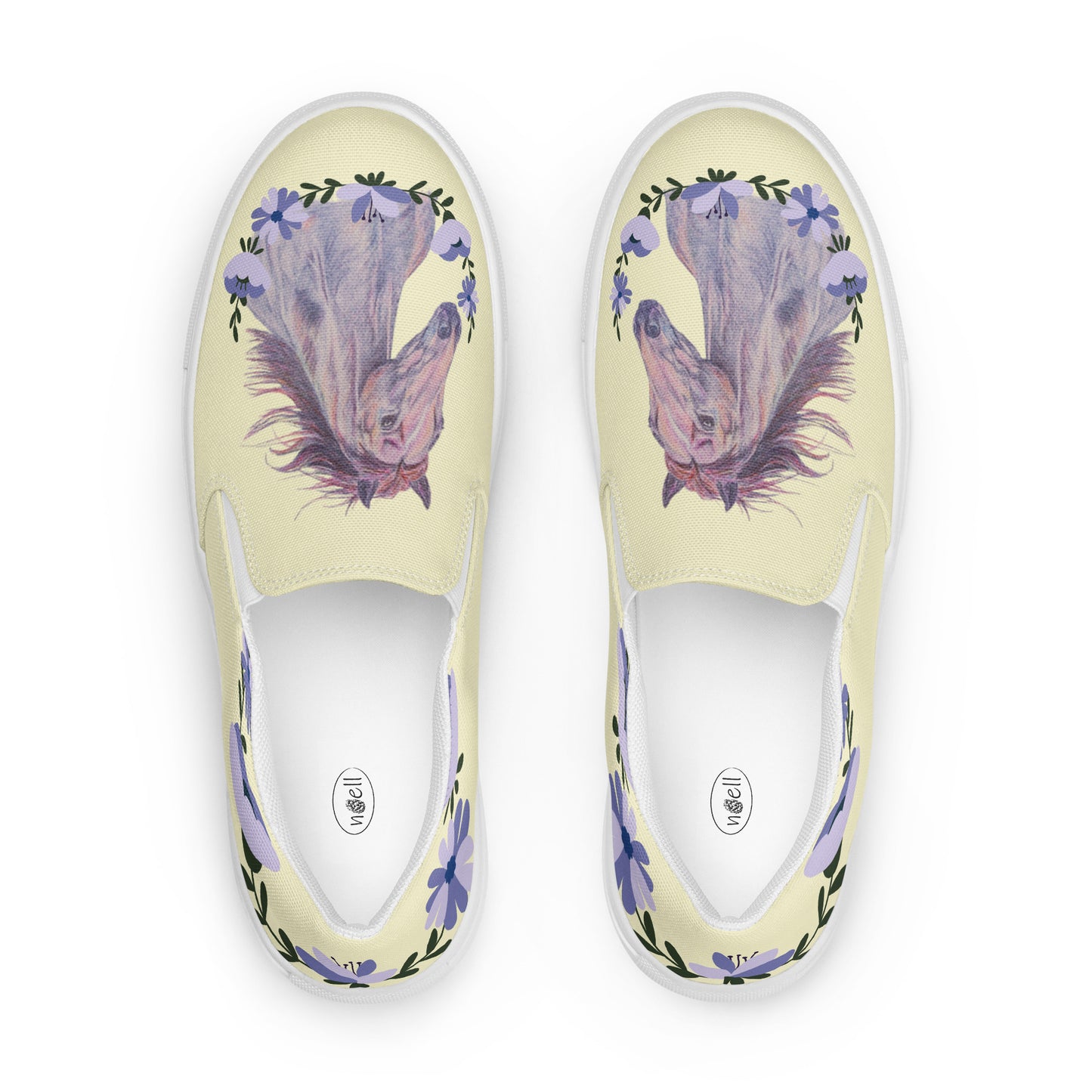 Women’s canvas shoes - Custom sorrel horse and floral design slip on shoes - yellow