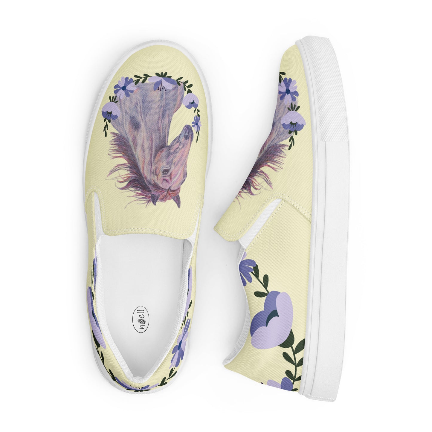 Women’s canvas shoes - Custom sorrel horse and floral design slip on shoes - yellow