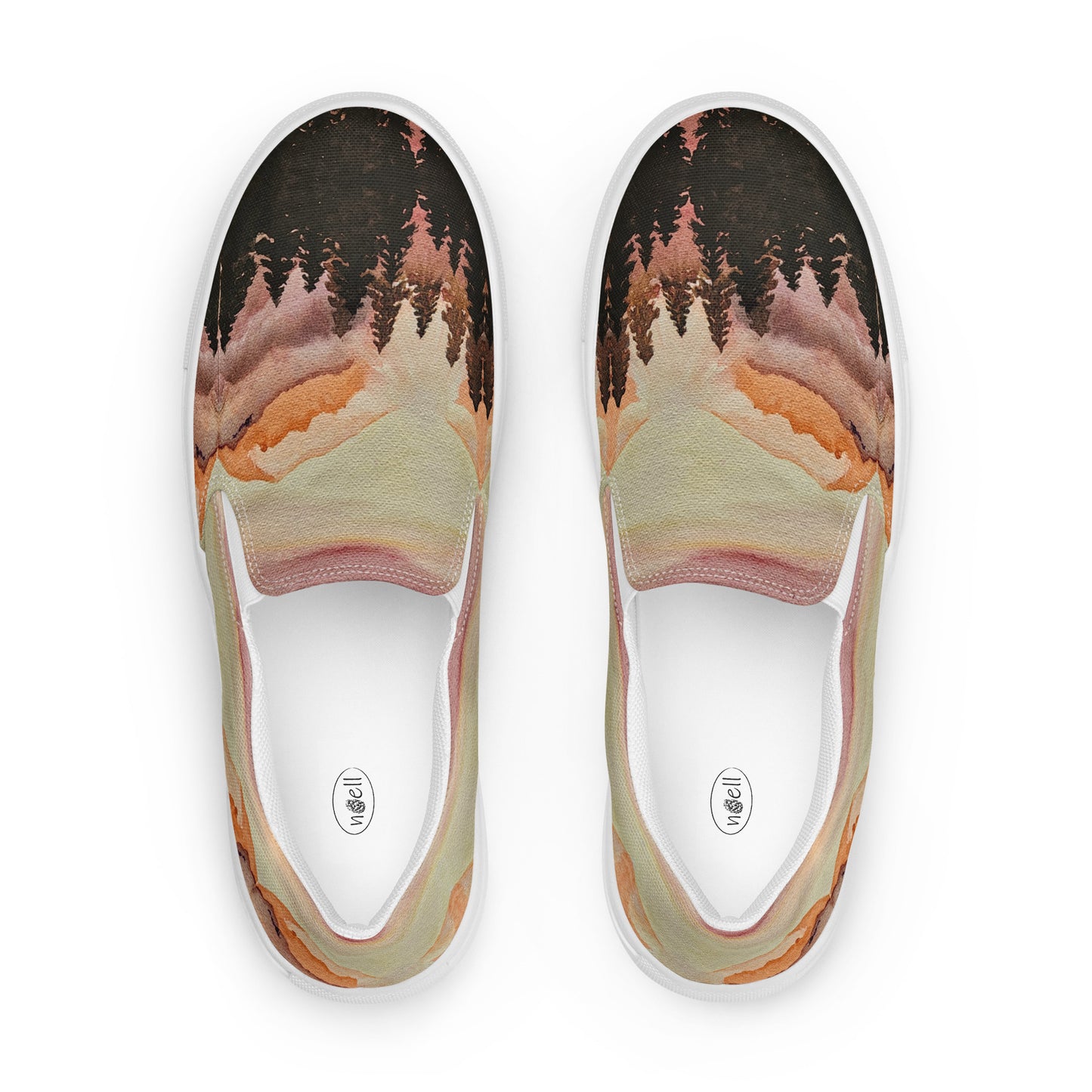 Women’s canvas shoes - Watercolor mountain painted designed slip on shoe - multicolor