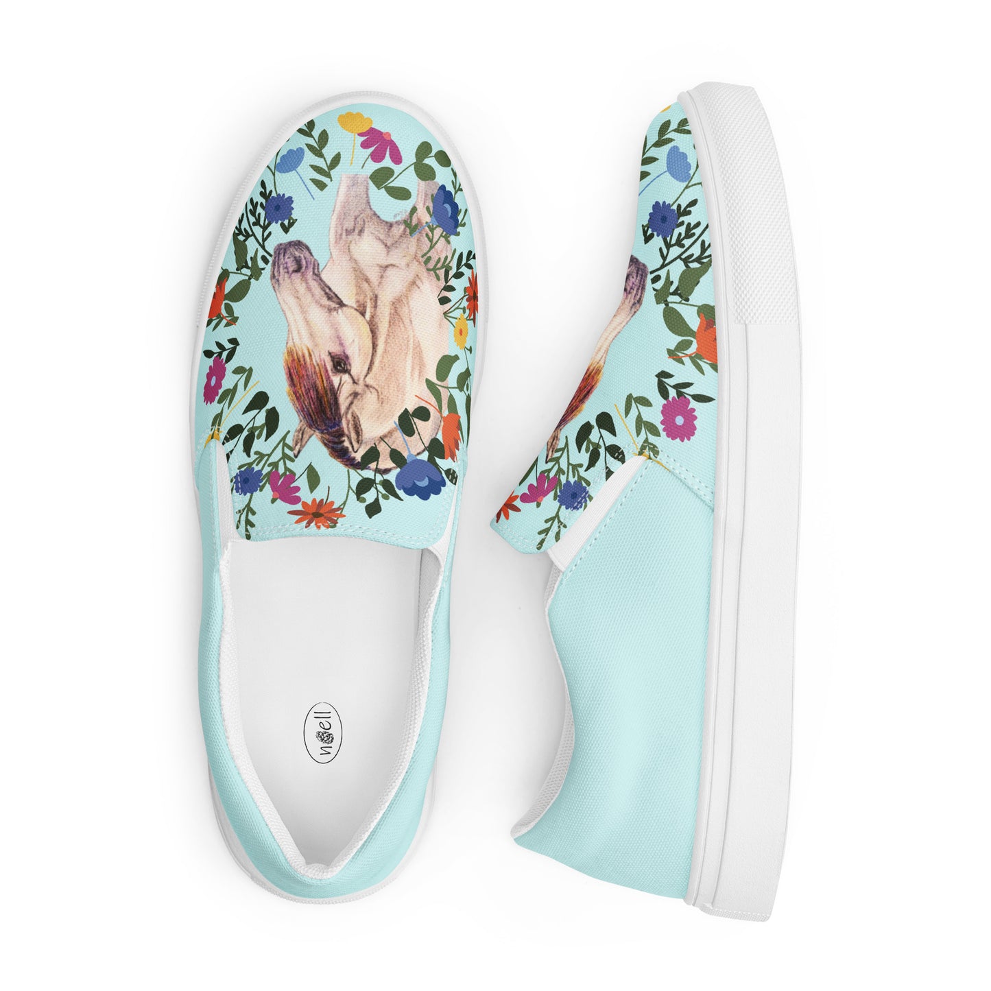 WWomen’s canvas shoes - custom original hand drawn buckskin horse design slip-on flats - blue