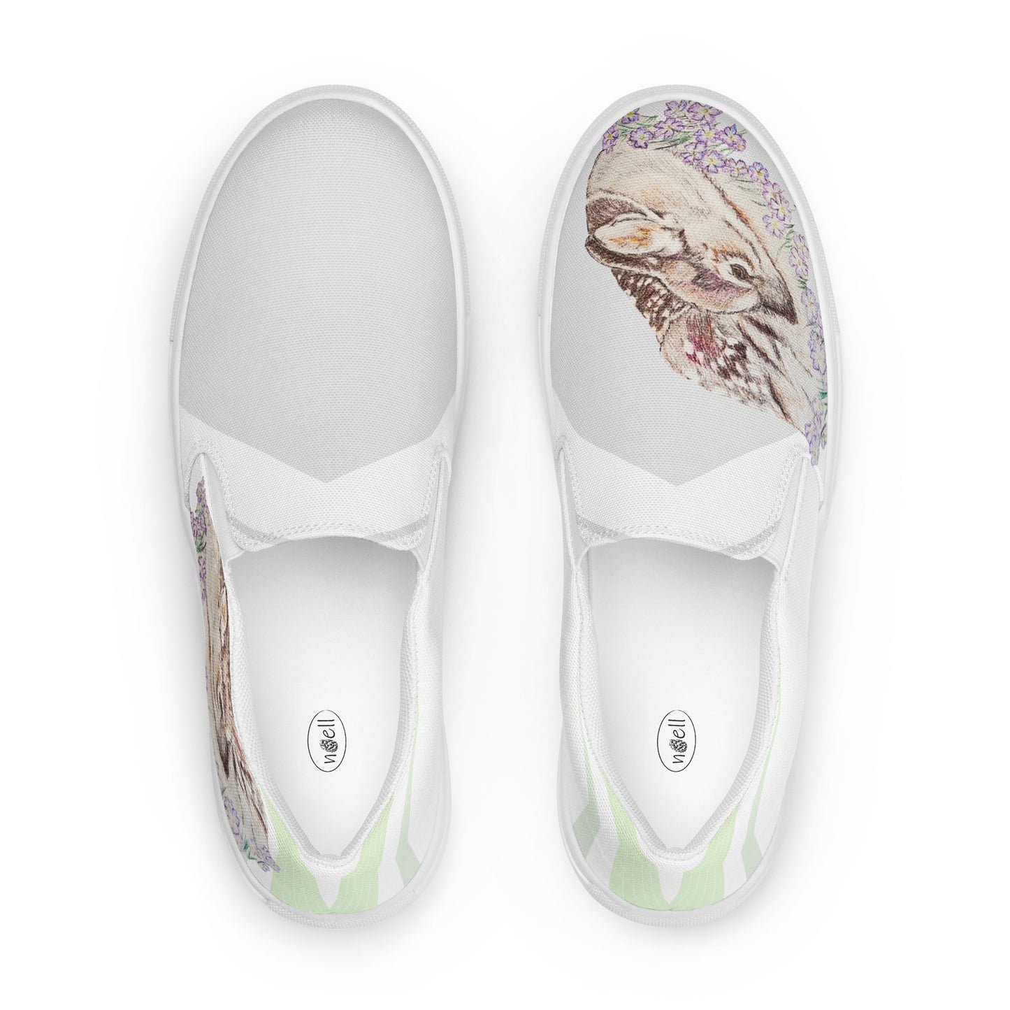 Women’s Canvas Shoes - original custome hand-drawn Fawn Art design slip-on shoes - gray green