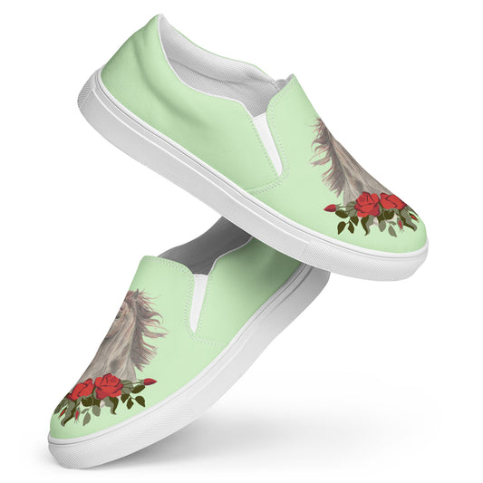 Women's Canvas Shoes - Sorrel horse art custom orignal hand-drawn design slip-on shoes - green