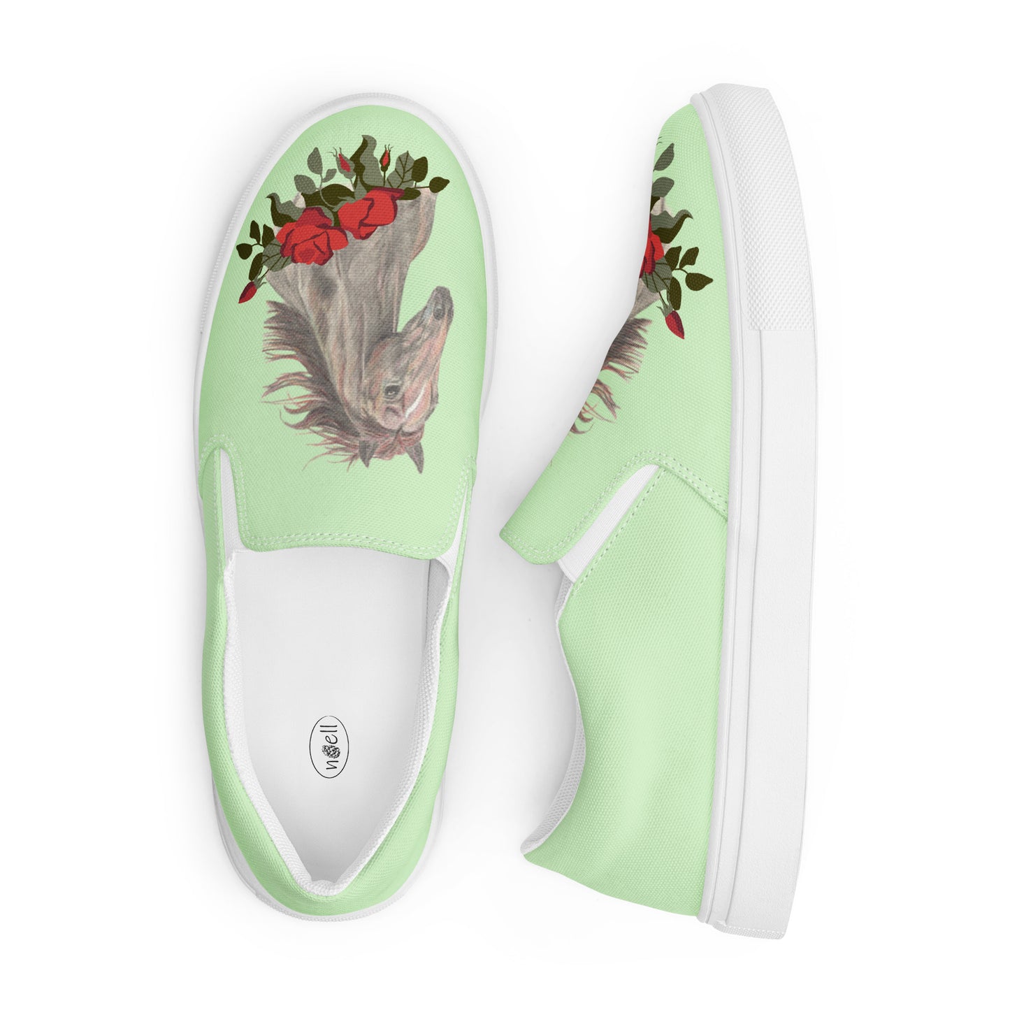 Women's Canvas Shoes - Sorrel horse art custom orignal hand-drawn design slip-on shoes - green