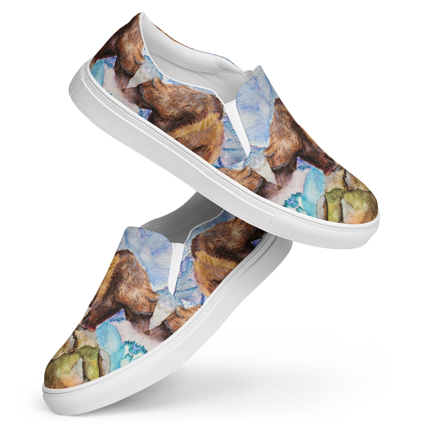 Women’s canvas shoes - Women’s canvas shoes - watercolor grizzly bear all over design custom slip-on