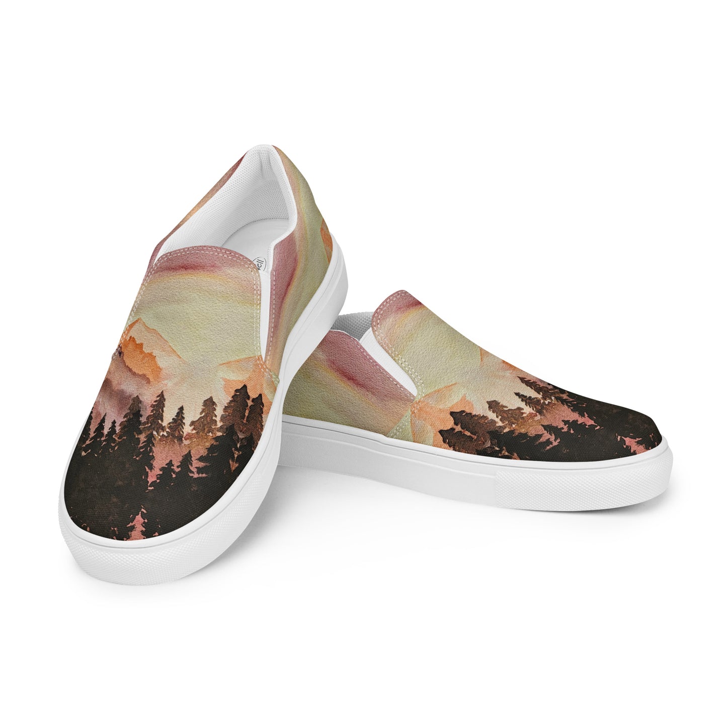 Women’s canvas shoes - Watercolor mountain painted designed slip on shoe - multicolor