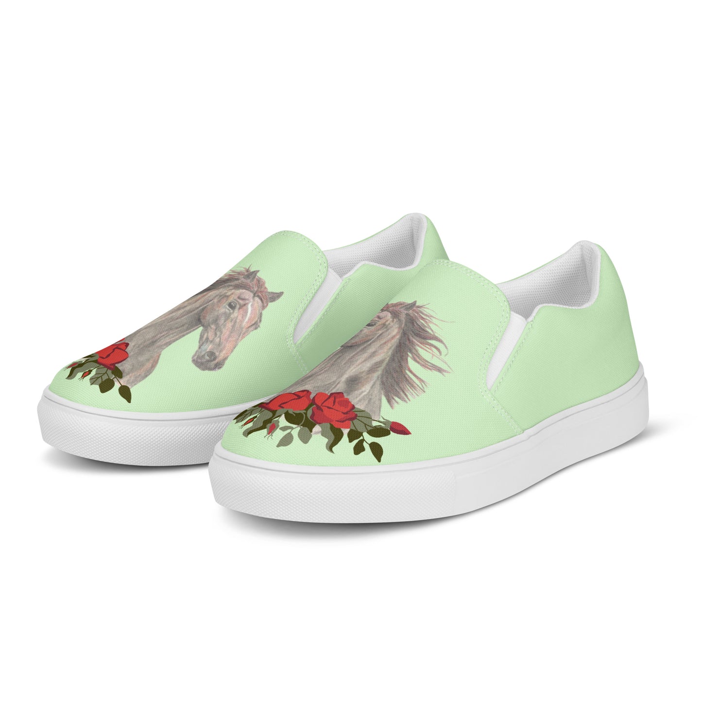 Women's Canvas Shoes - Sorrel horse art custom orignal hand-drawn design slip-on shoes - green