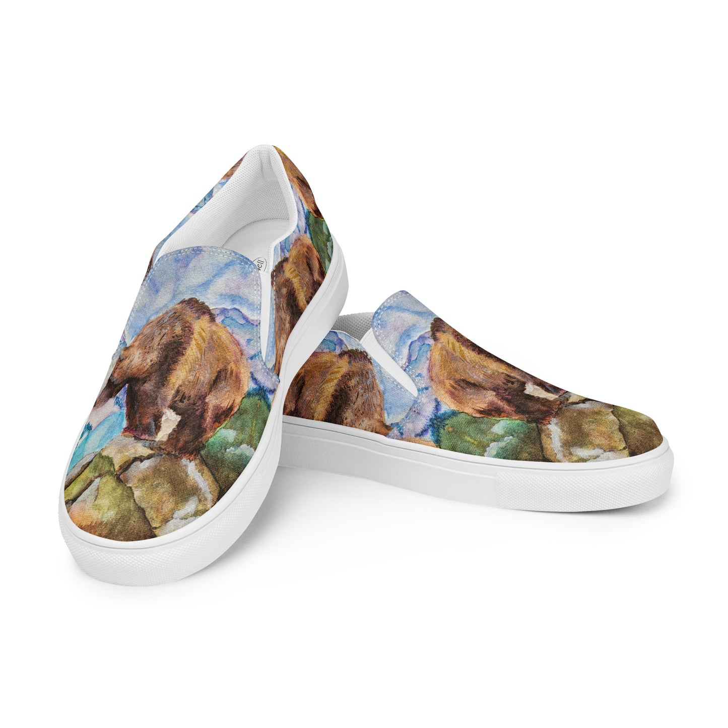 Women’s canvas shoes - Women’s canvas shoes - watercolor grizzly bear all over design custom slip-on