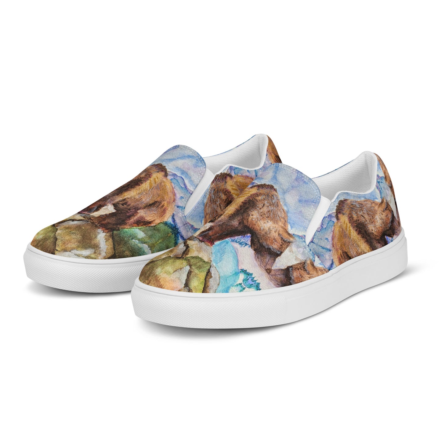 Women’s canvas shoes - Women’s canvas shoes - watercolor grizzly bear all over design custom slip-on