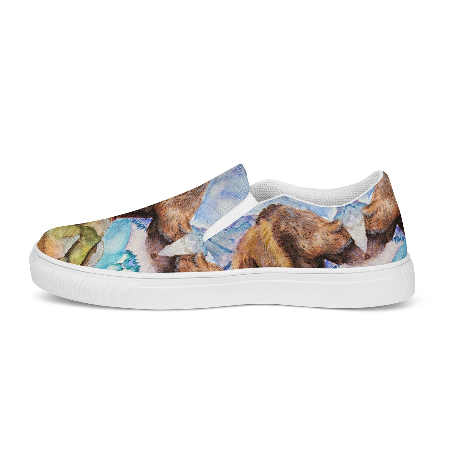 Women’s canvas shoes - Women’s canvas shoes - watercolor grizzly bear all over design custom slip-on