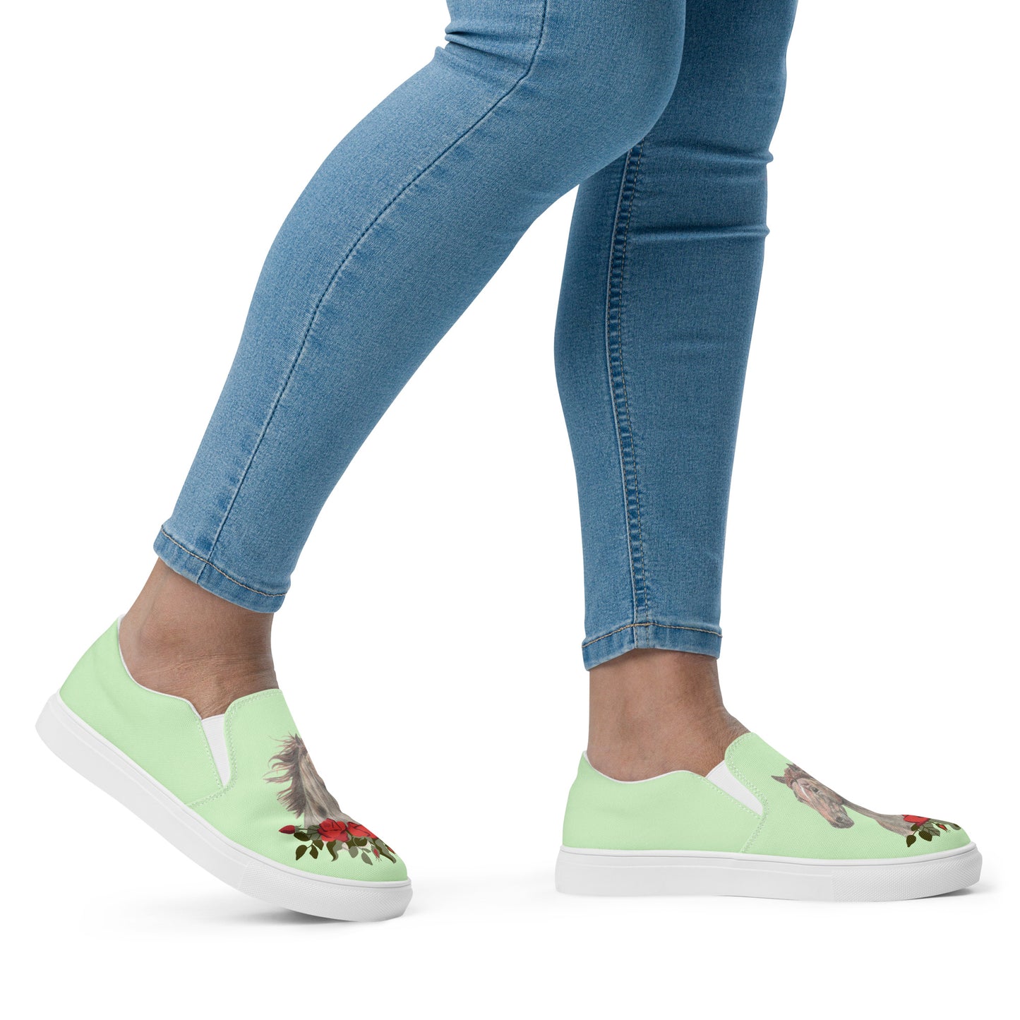 Women's Canvas Shoes - Sorrel horse art custom orignal hand-drawn design slip-on shoes - green