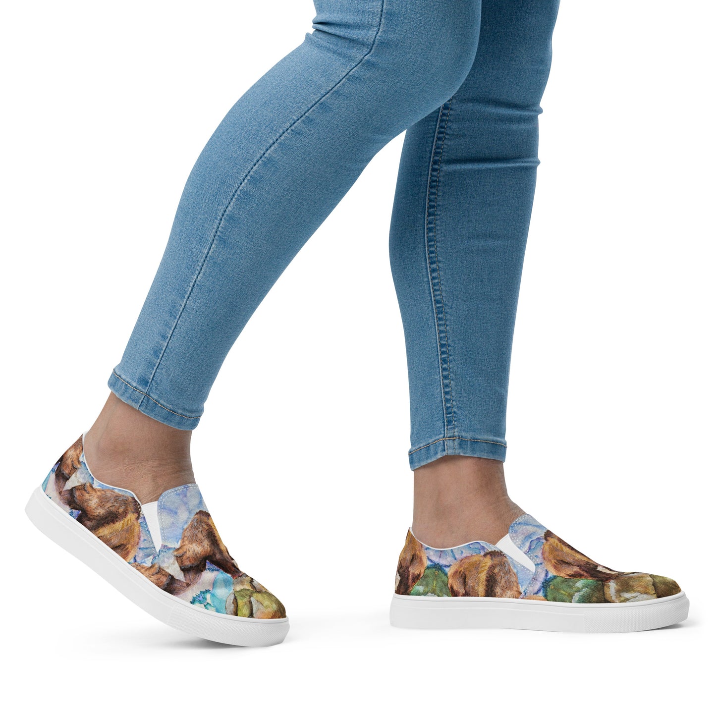 Women’s canvas shoes - Women’s canvas shoes - watercolor grizzly bear all over design custom slip-on