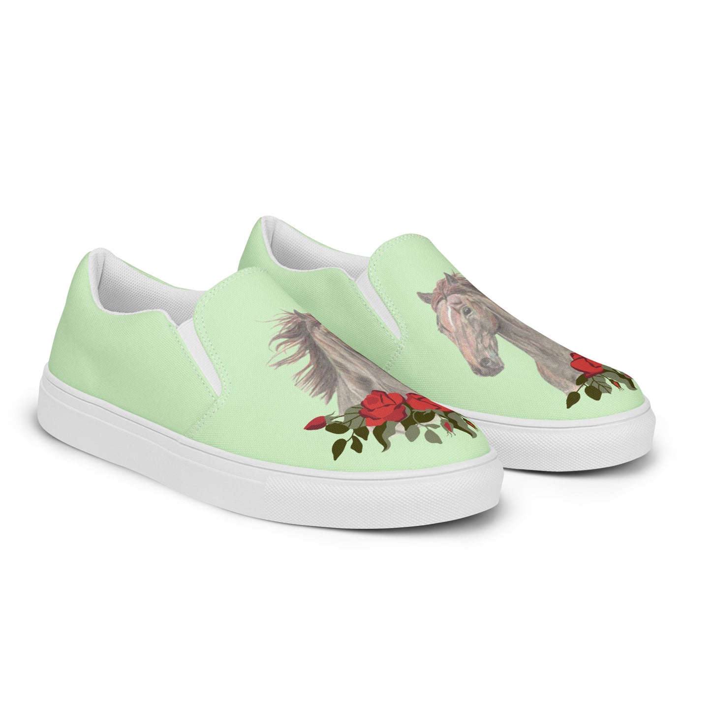 Women's Canvas Shoes - Sorrel horse art custom orignal hand-drawn design slip-on shoes - green