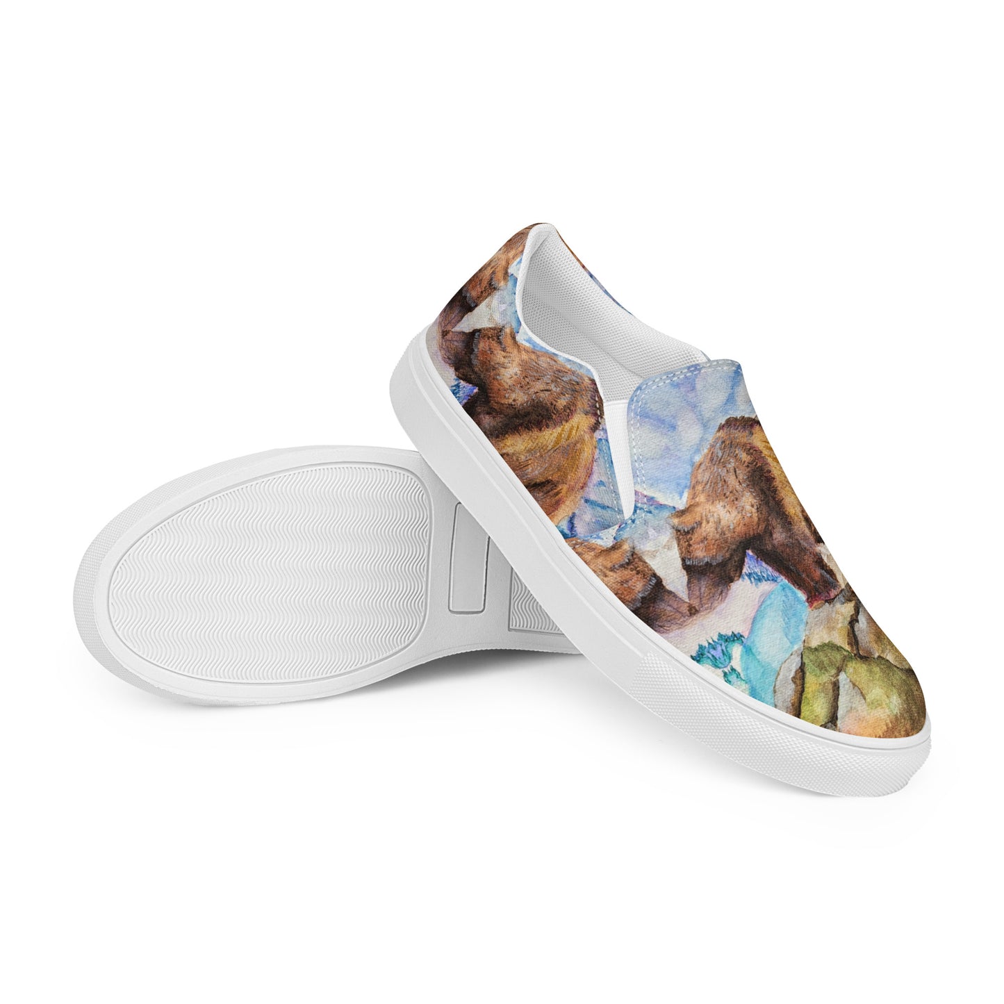 Women’s canvas shoes - Women’s canvas shoes - watercolor grizzly bear all over design custom slip-on