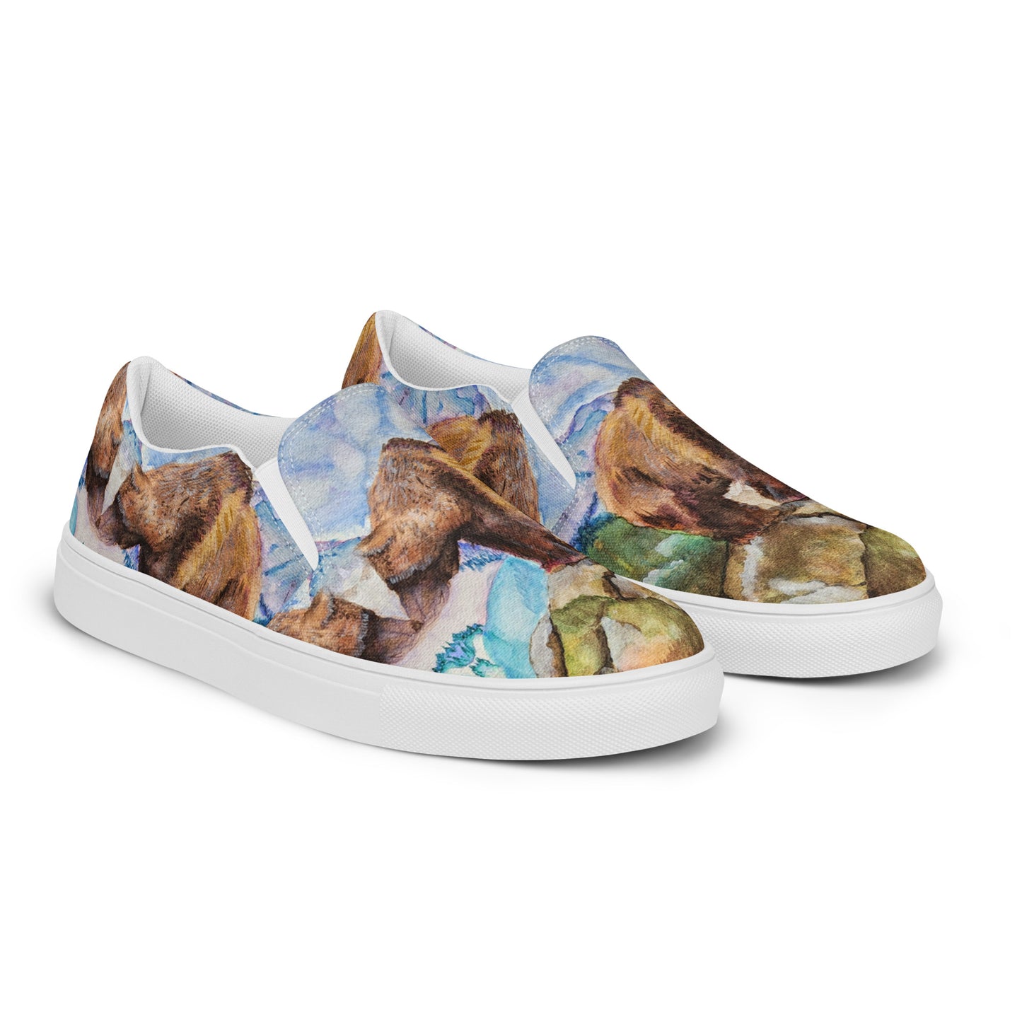 Women’s canvas shoes - Women’s canvas shoes - watercolor grizzly bear all over design custom slip-on