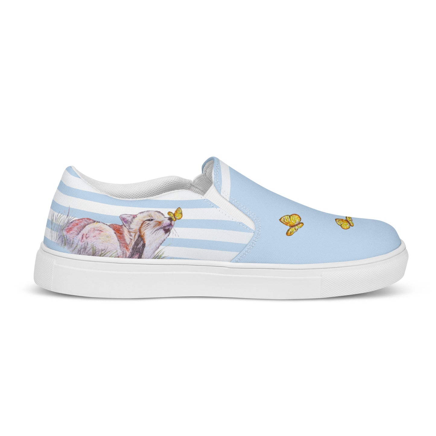 Women's Fox Art Canvas Shoes - original hand-drawn design slip-on shoes - blue