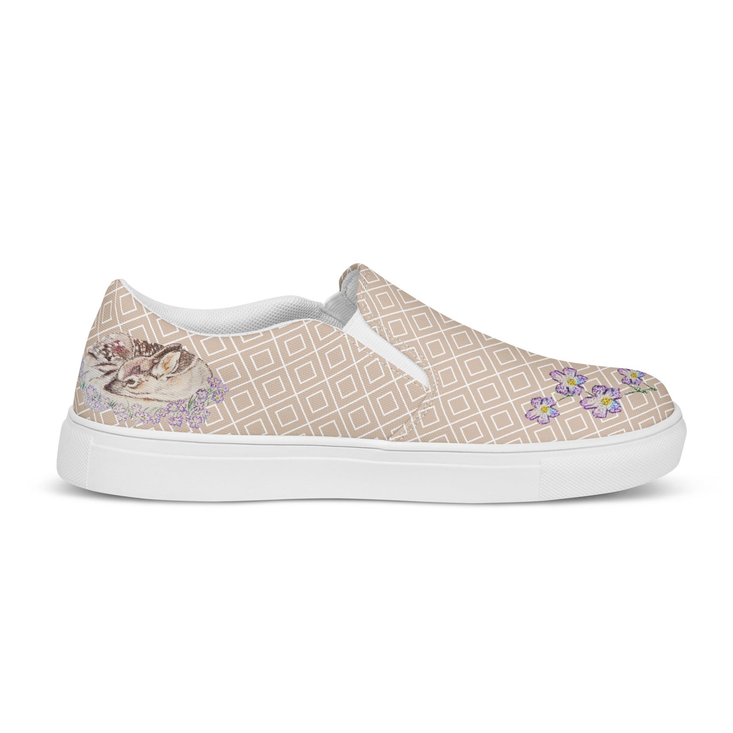 Women’s Fawn Art Canvas Shoes - original hand-drawn design slip-on shoes - tan