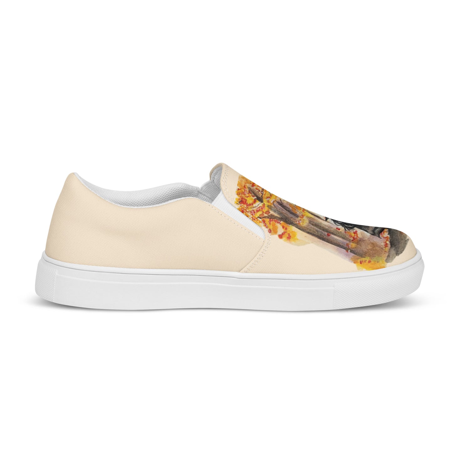 Women’s canvas shoes - autumn witch watercolor designed slip ons - peach